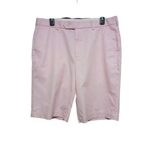 Brooks Brothers Mens Pink Bermuda Shorts Cotton Blend Size 35 Flat Front Stretch